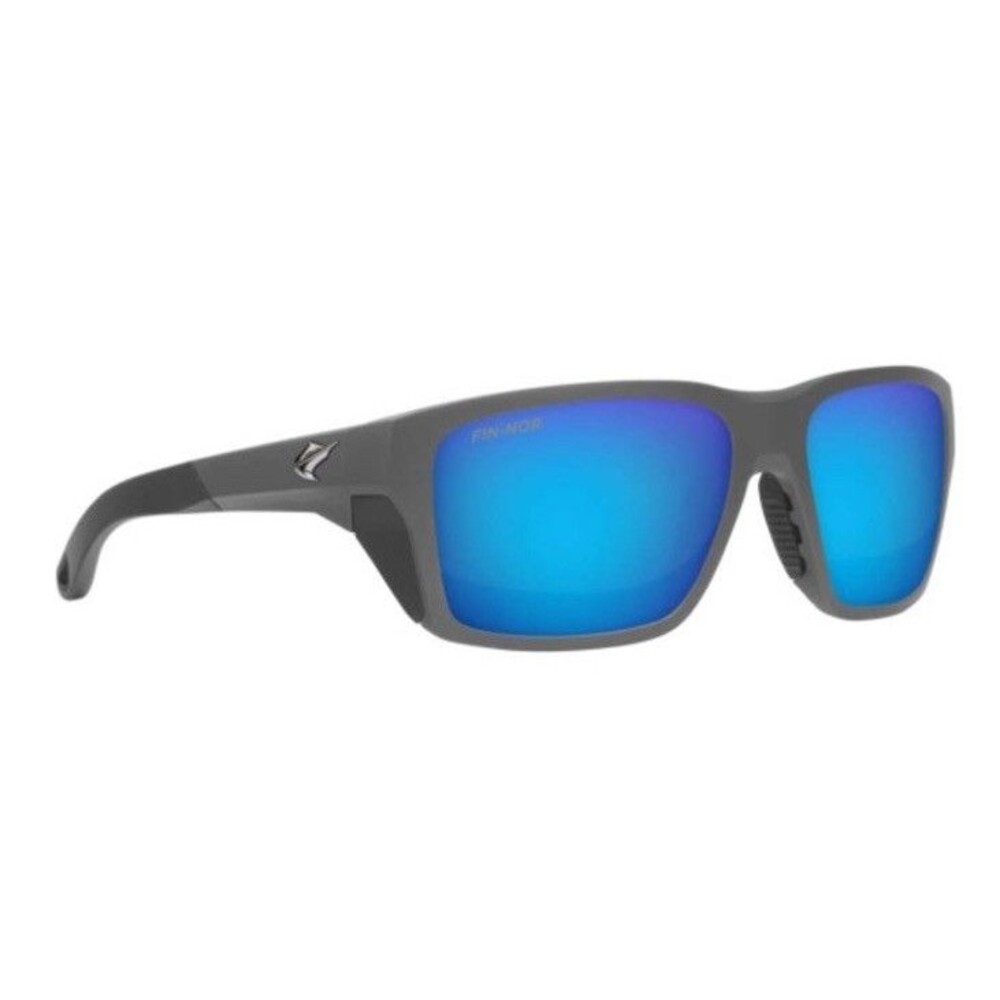 NEW Fin-Nor Rum Line Polarized Sunglasses Matte Black Mirrored Blue Lens w/ Case